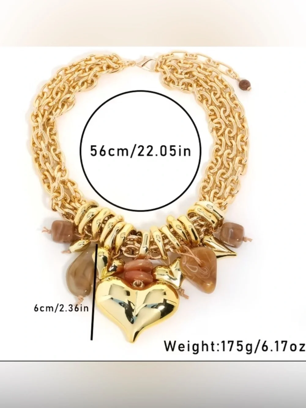 Gold Heart Charm Necklace with Green Stone Accents - Women Jewelry - Picture 3 of 4